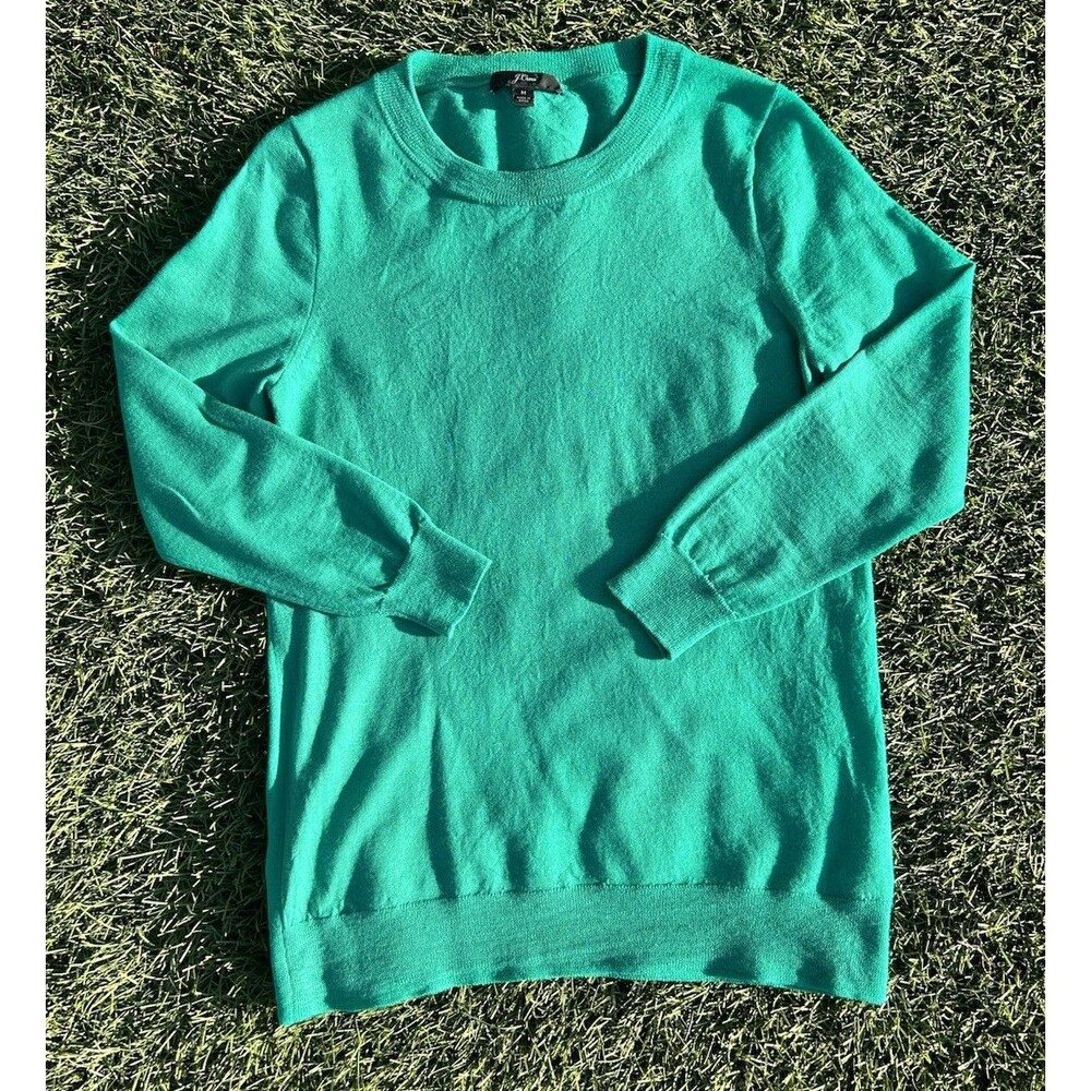 J.Crew 100% Merino Wool Crewneck Sweater Green Women's M Fine Knit